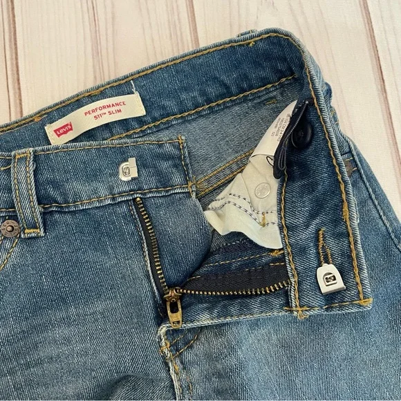 Levi’s Performance 511 Slim Jeans Boys Size 4 Blue Straight Leg Adjustable Waist - Picture 9 of 14